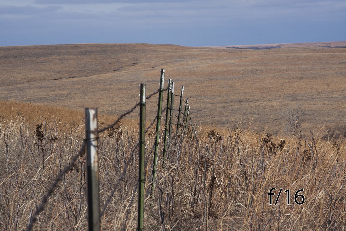 With a lower f/stop the closest and furthest parts of the fence becomes out of focus. This helps show some depth.